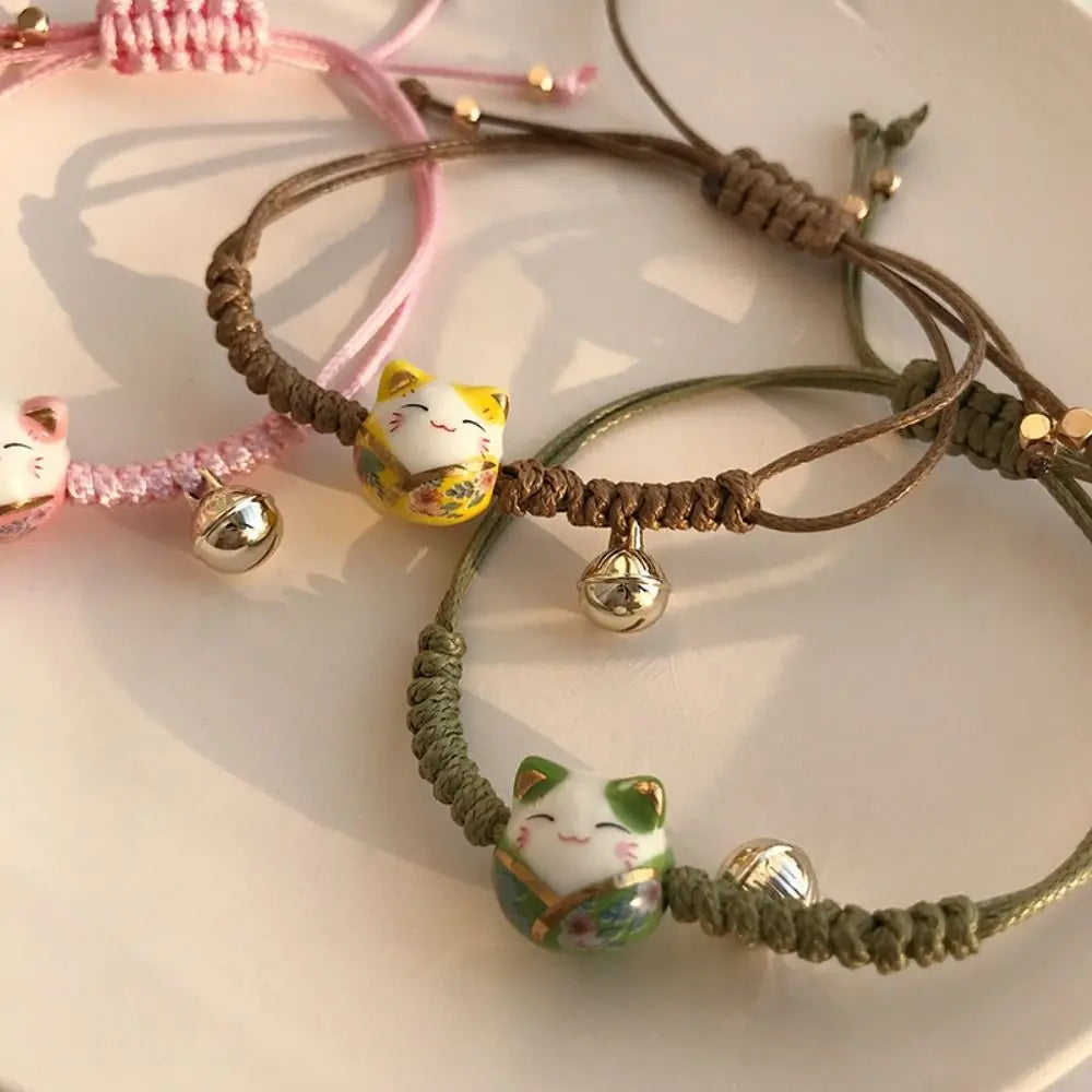 1 x Handmade Maneki Neko Red Rope Bracelet – Lucky Cat Charm Jewelry – Anime bracelets by The Kawaii Shoppu