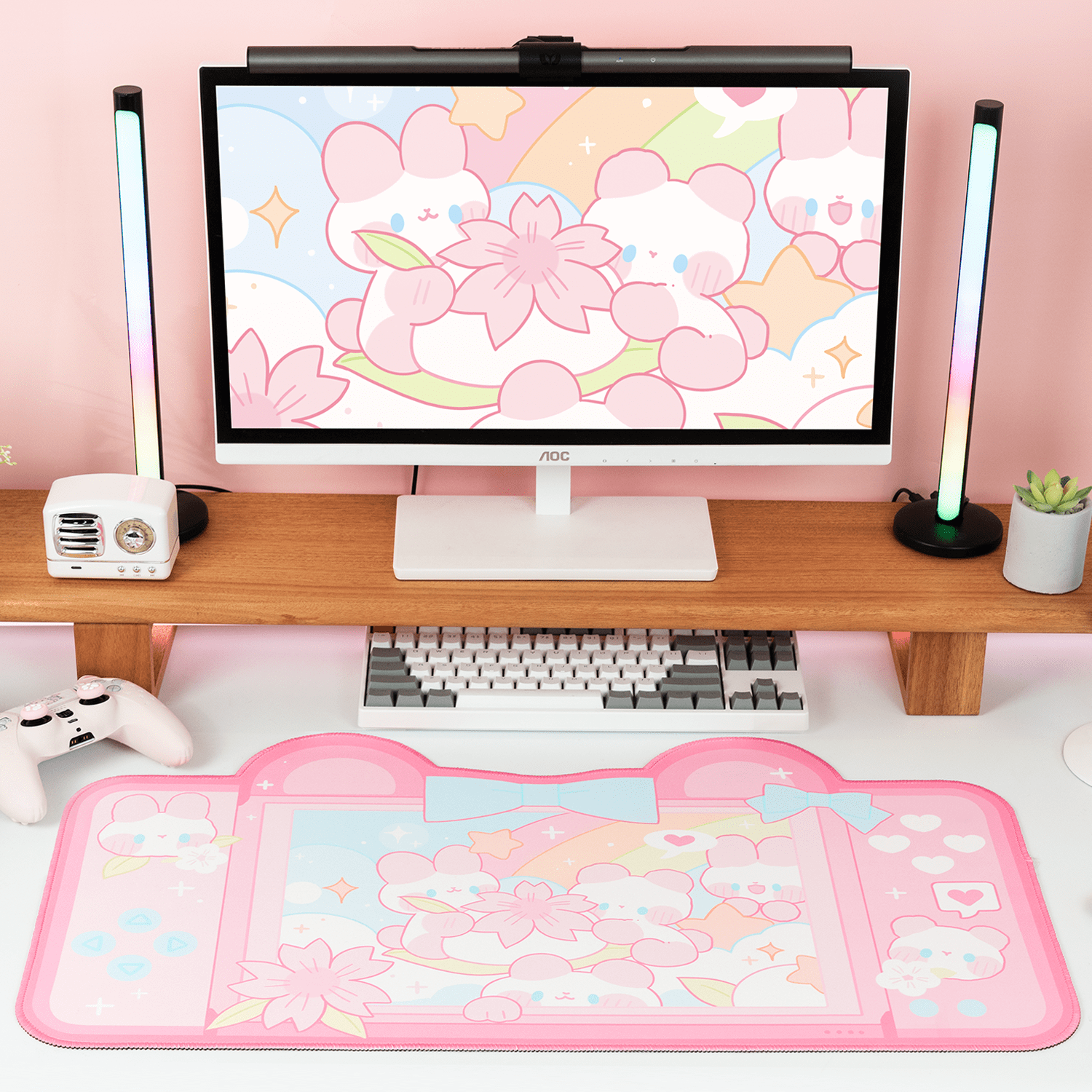 GeekShare Sakura Bunny Desk Mat with Wrist Rest – Anime Collection mouse pads by GeekShare