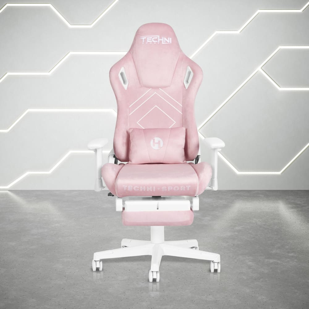Velvet Pink Gaming Chair With Footrest – Anime Collection chairs by Techni Sport