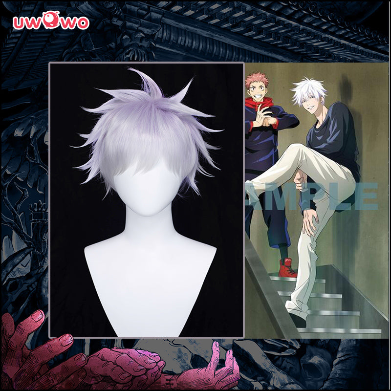 Uwowo Anime Jujutsu Kaisen Satoru Gojo Cosplay Wig 28CM Light purple white Gradient Short Hair – Jujutsu Kaisen jujutsu kaisen by Uwowo Cosplay