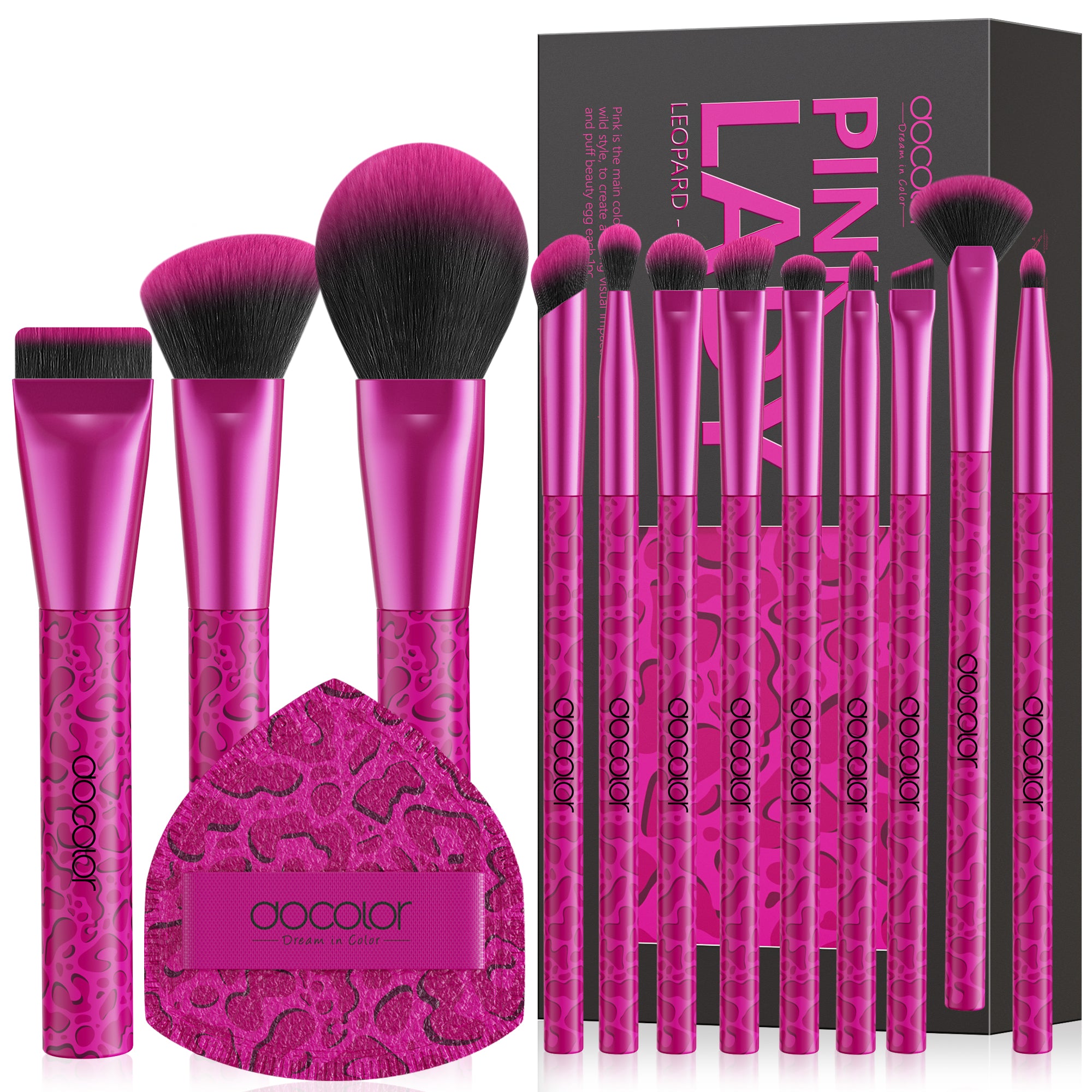 PINK LADY 12-piece Makeup Brush Set with 1 Powder Puff – Kawaii brushes by DOCOLOR OFFICIAL