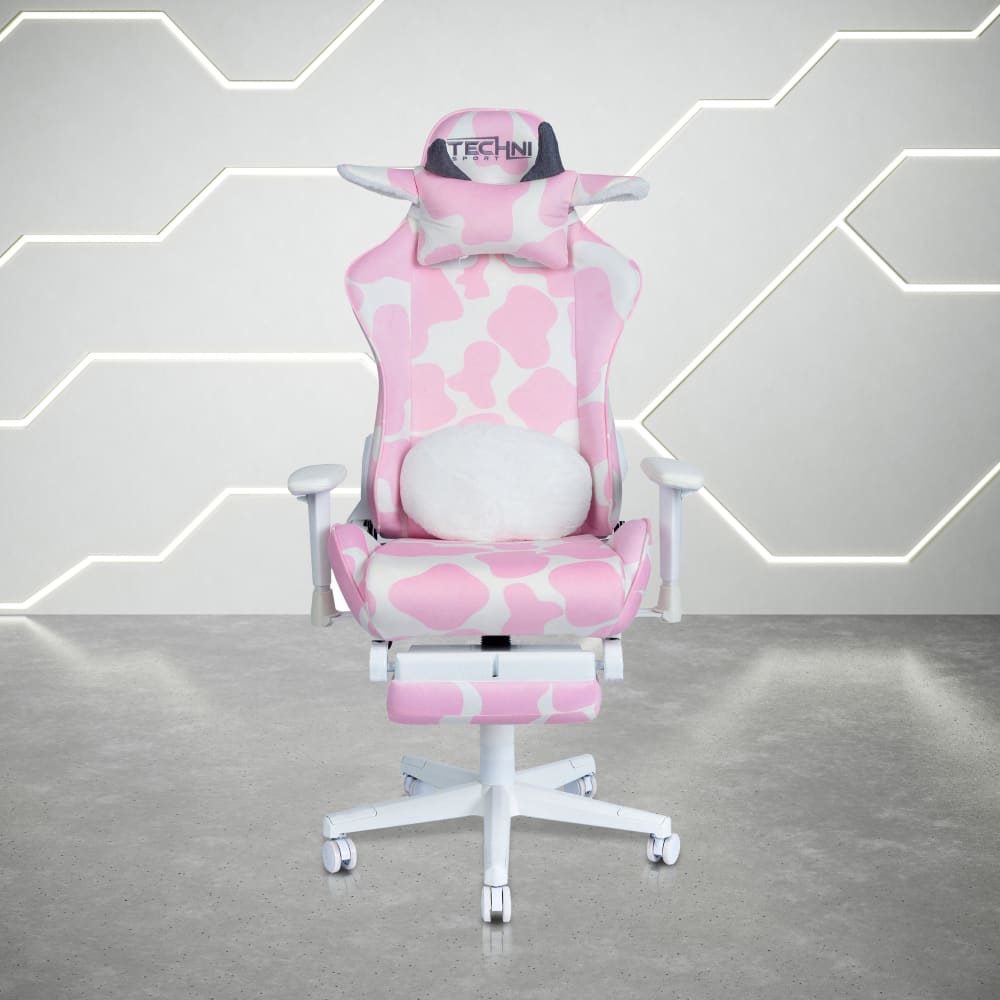 Pink Cow Gaming Chair with Footrest – Anime Collection chairs by Techni Sport