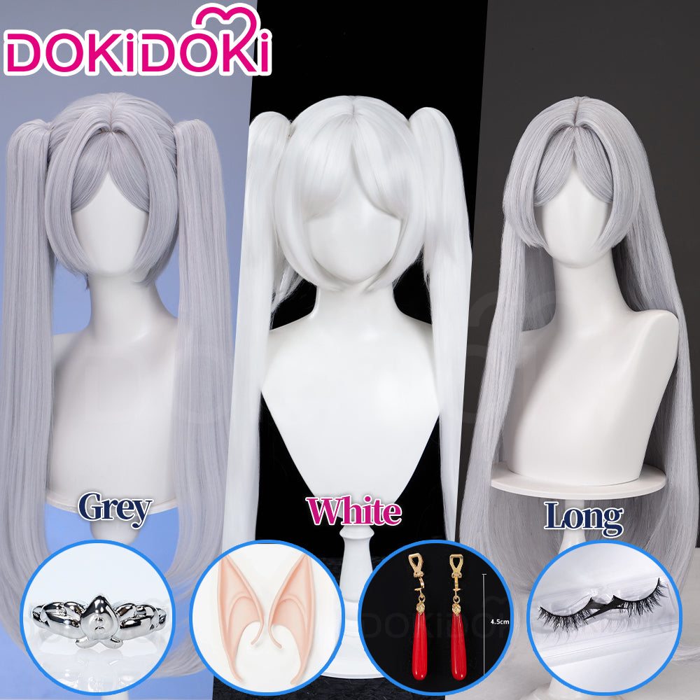 【Ready For Ship】DokiDoki Anime Manga Cosplay Wig / Earrings/ Ring / Eyelashes Long Straight White Grey Hair – Frieren: Beyond Journey's End frieren by Dokidokicos