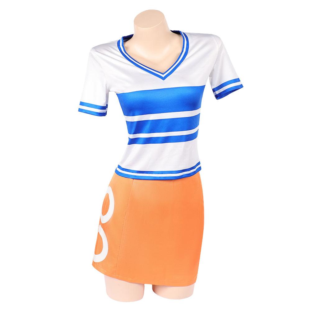 One Piece Nami Women Blue and White Striped Outfit Cosplay Costume Halloween Carnival Party Suit – One Piece one piece by CosplaySky